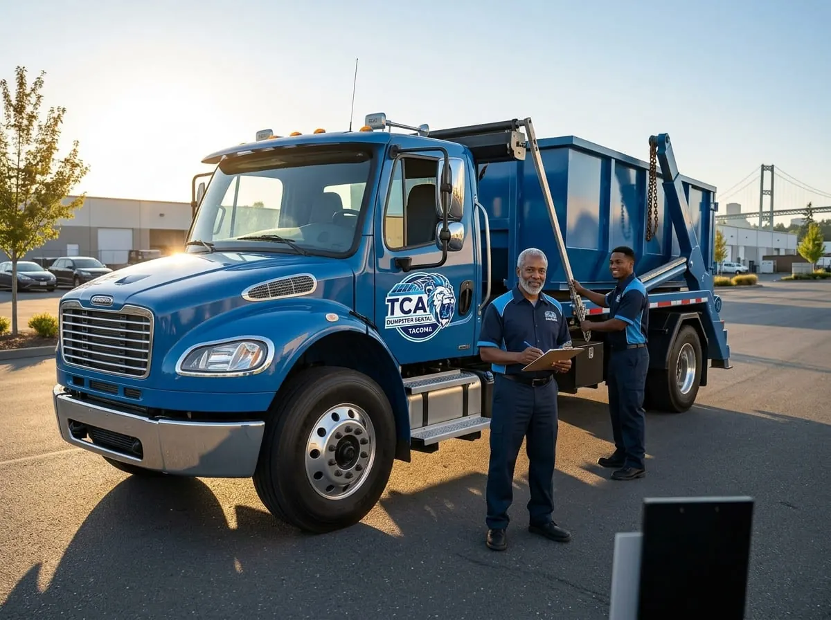 TCA Dumpster Rental team in high-visibility vests at the Tacoma yard
